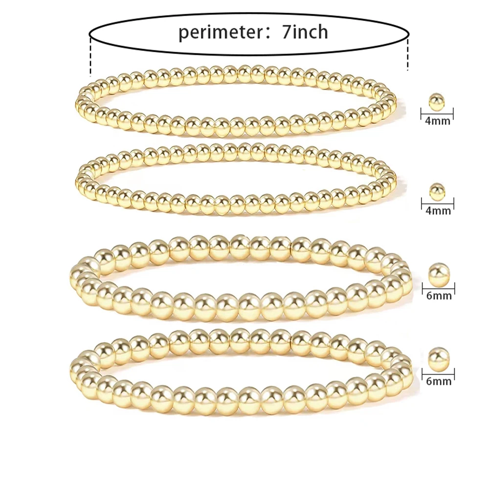 Badu 3 pz/set Perline Color Oro Bracciale per Le Donne 14k Placcato Oro Perline Palla Stretch Bracciale Elastico Impilabile Gioielli Regali  36