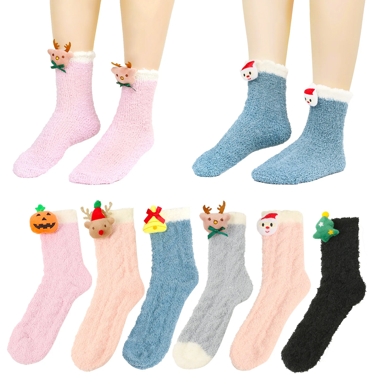 

Women Fuzzy Socks Kawaiis Cartoon Reindeer Pumpkin Winter Warm Sleeping Fluffy Cute Funny Female Thermal Indoor Socks Christmas