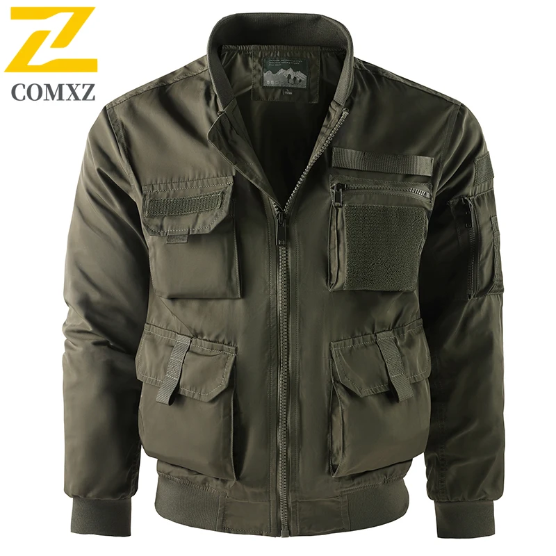 Mens Tactical Bomber Jacket Military Workwear Multi Pocket Baseball Collar Lightweight Outdoor Camping Hiking Motorcycle Coat​