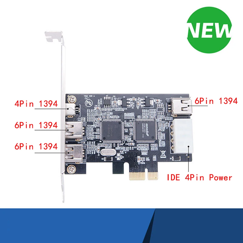 Description Picture 4 of itemPCI-e 1X IEEE 1394A 4 Port(3+1) Firewire Card Adapter PCIe PCI Express Internal 1394 A 6Pin To 4 Pin IEEE 1394 Cable For Desktop