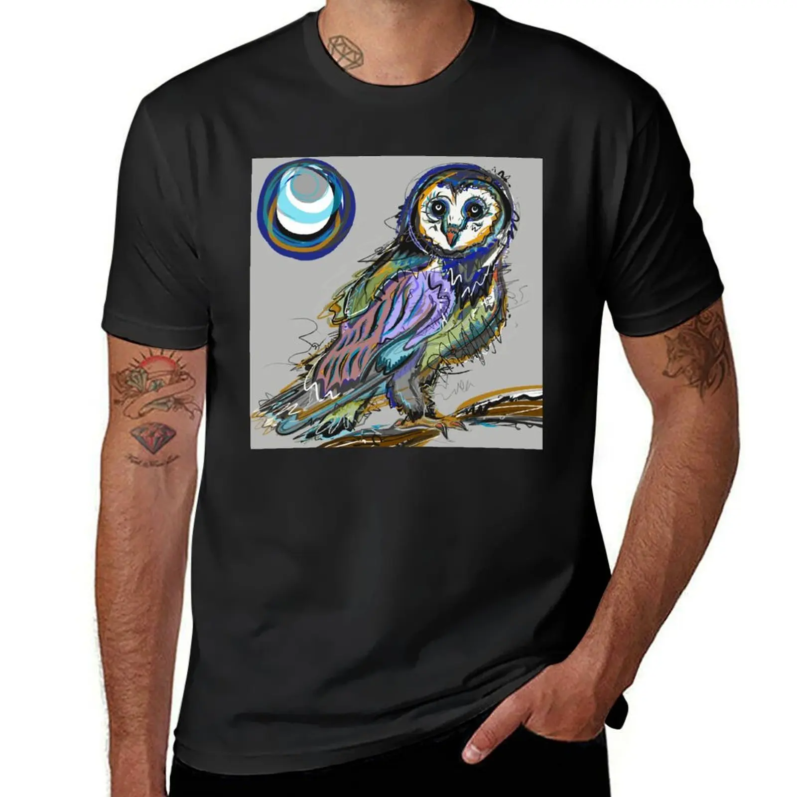 Owl at Night T-Shirt blacks aesthetic clothes kawaii clothes men t shirt