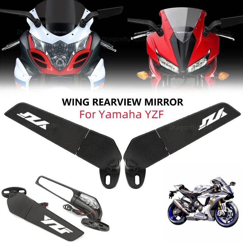 

For YAMAHA YZF R6 R1 R25 R3 R125 R15 Motorcycle Wing Mirrors Adjustable Rotating Rearview Side Mirror WITH LOGO