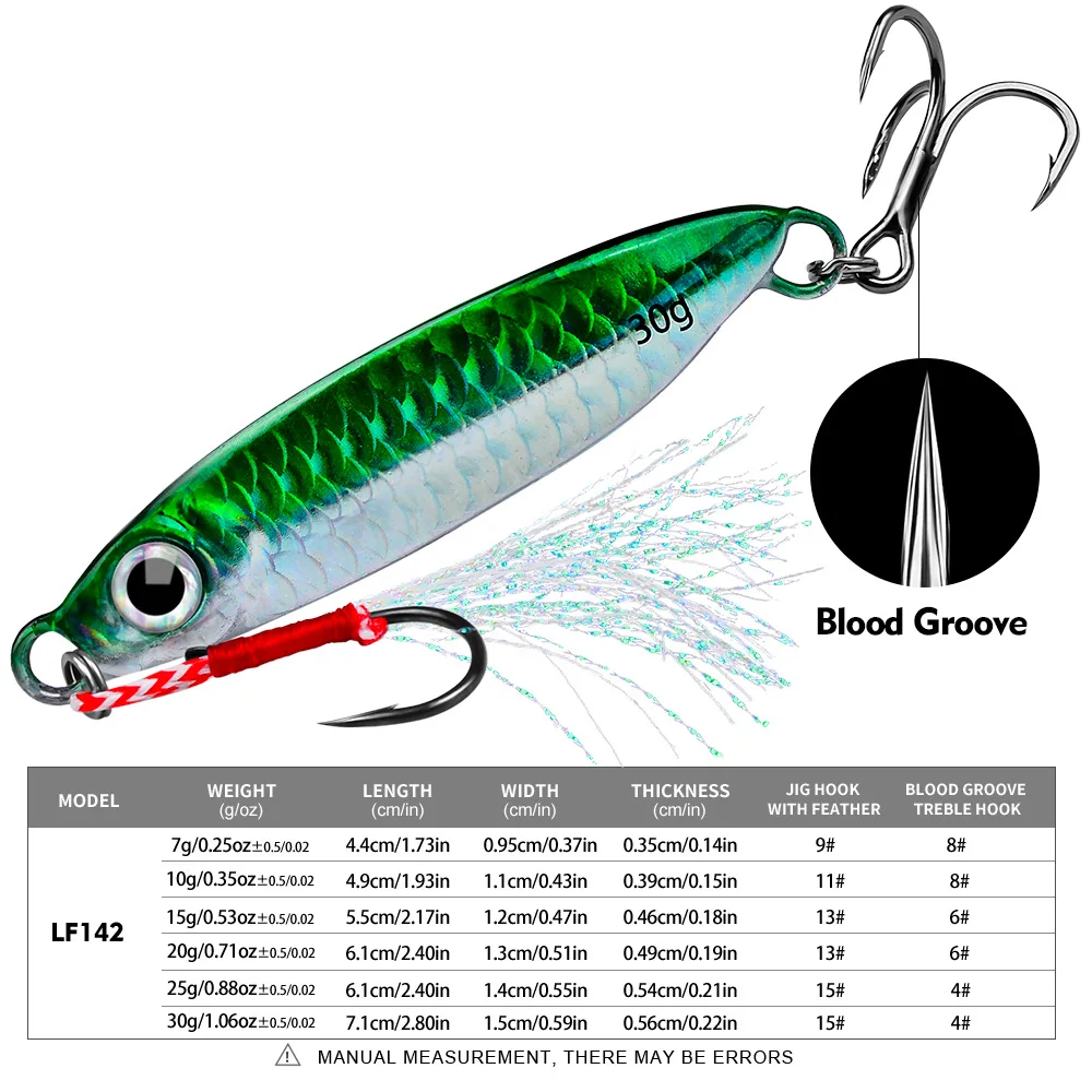 Description Picture 3 of itemLURE Sea Fishing Boat Fishing Lron Plate Sea Fishing MetalBionic Bait 7g/10g/15g/20g/25g/30g DoubleHooks Luminous Fake Bait
