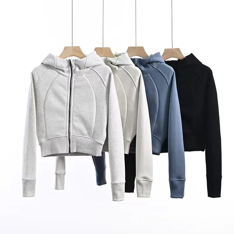 

Women's Scuba short yoga fitness outdoor sports casual zippered sweater with embroidered logo loose jacket