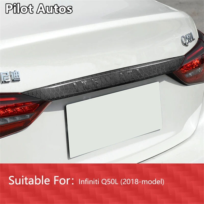 

2015-2022 накладка на заднюю панель багажника Infiniti Q50 с логотипом, наклейка из натурального углеродного волокна, украшение для внешней части автомобиля