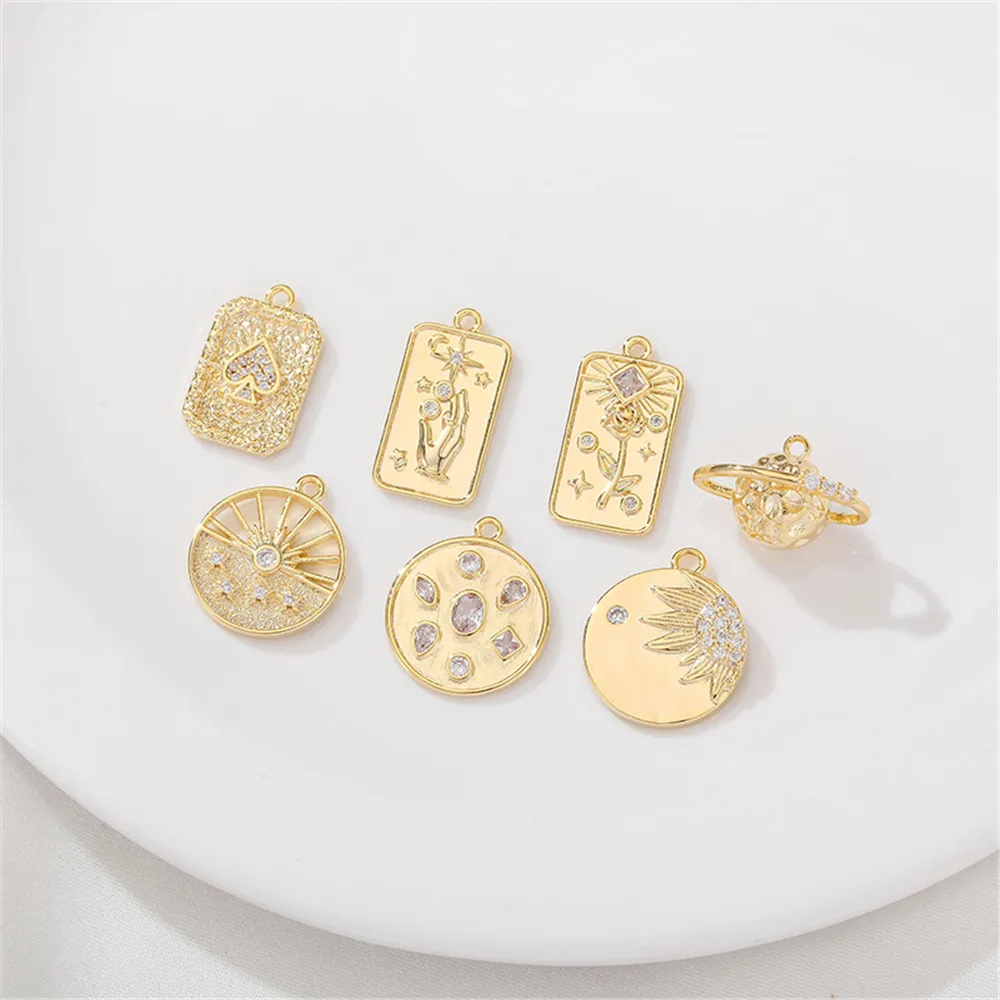 

1pcs 14K Gold Color Micro Set Zircon Planet Sun Pendant Handmade DIY Bracelet Necklace Ear Jewelry Material Accessories