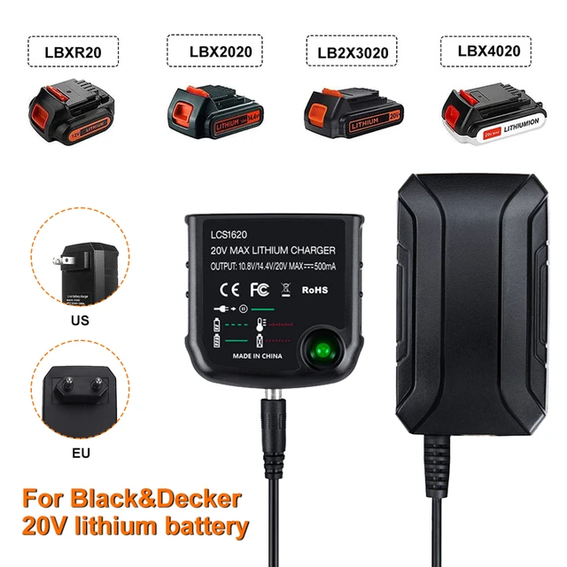 for Black & Decker 20 Volt Battery Charger | Compatible with Lcs1620 20V Max Lithium-Ion Batteries