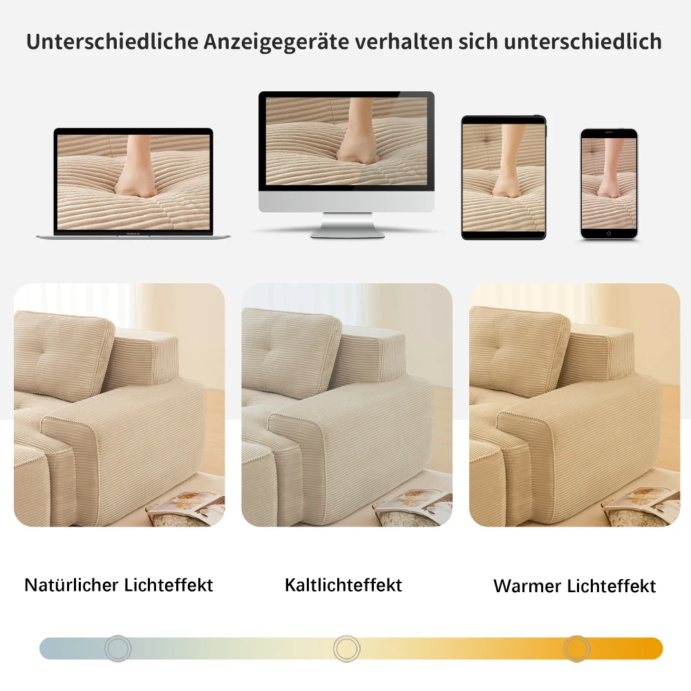 Luxuriöses U-förmiges Modulares Knochenloses Cloud-Sofa, Bequeme Cord-Couch, Montagefreies Rutschfestes Beige Sofa für Zuhause und Apartment – Detail 14