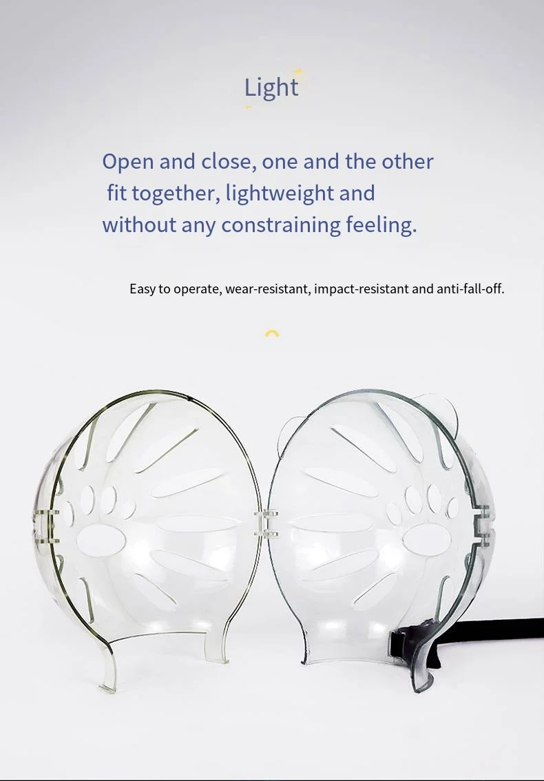 A side-by-side view of the Cat Space Headgear in its open position, demonstrating its lightweight, two-piece construction and impact-resistant material.