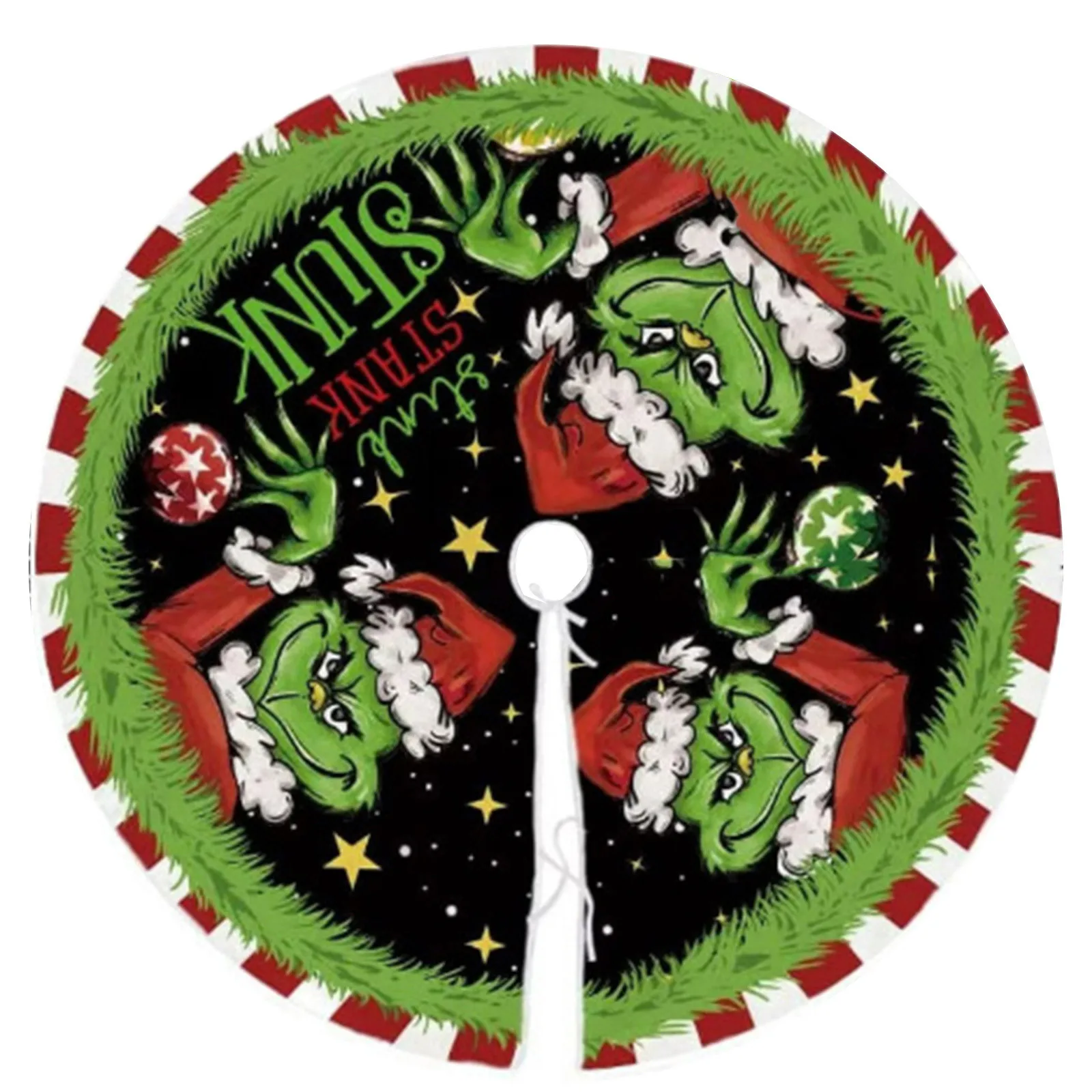 Christmas Tree Skirt Red & Green Merry Christmas Tree Skirt Collar Soft Xmas Holiday Decoration Gift Party Favors