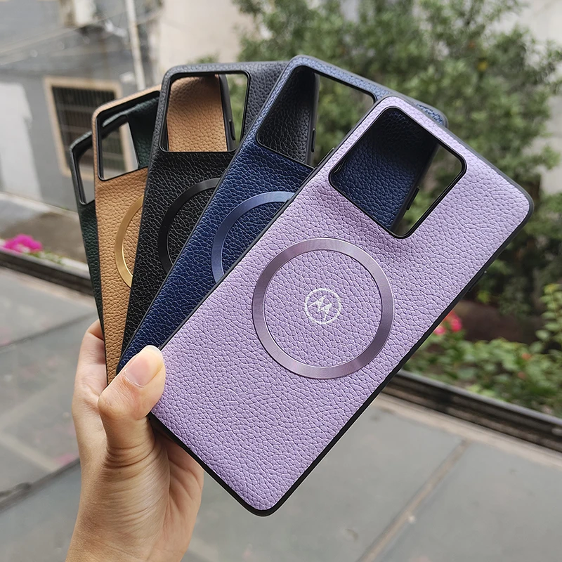 Litchi Texture Leather Magnetic Case with MagSafe Wireless Charging Compatibility