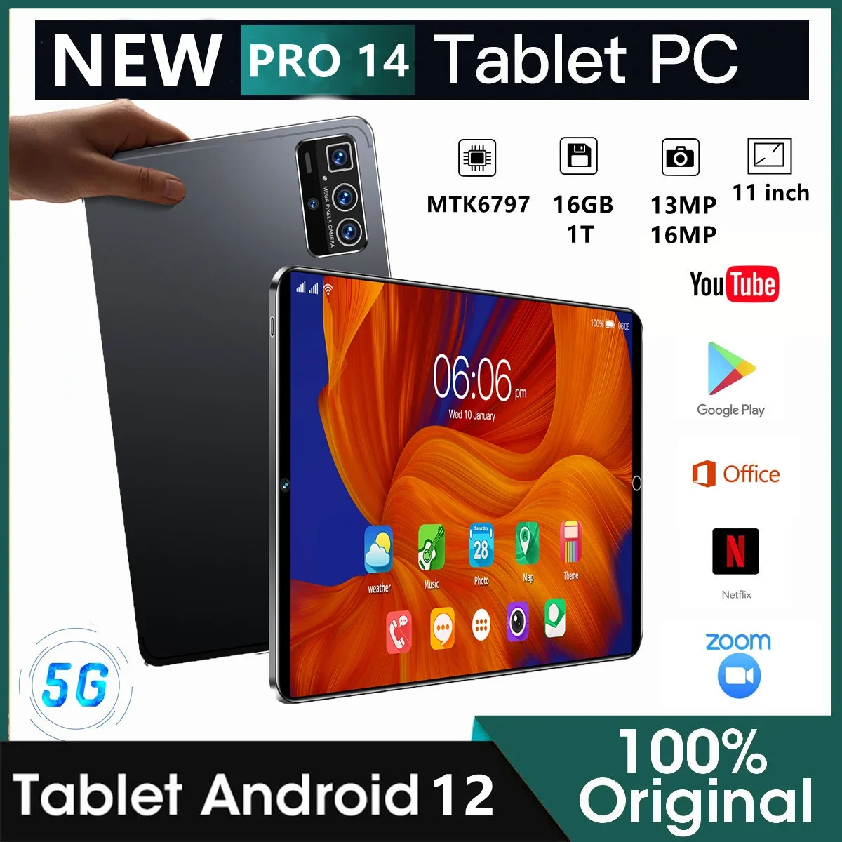 2023 New Global Version 11 Inch Tablets Android 12 Deca Core 16GB RAM 1T ROM Dual 5G Phone Call Bluetooth WiFi WPS Tablet PC global version p60 pro 7 8 inch water drop screen android 11 0 smartphone 16gb ram 512gb rom 40mp 48mp 5600mah dual sim 5g phone