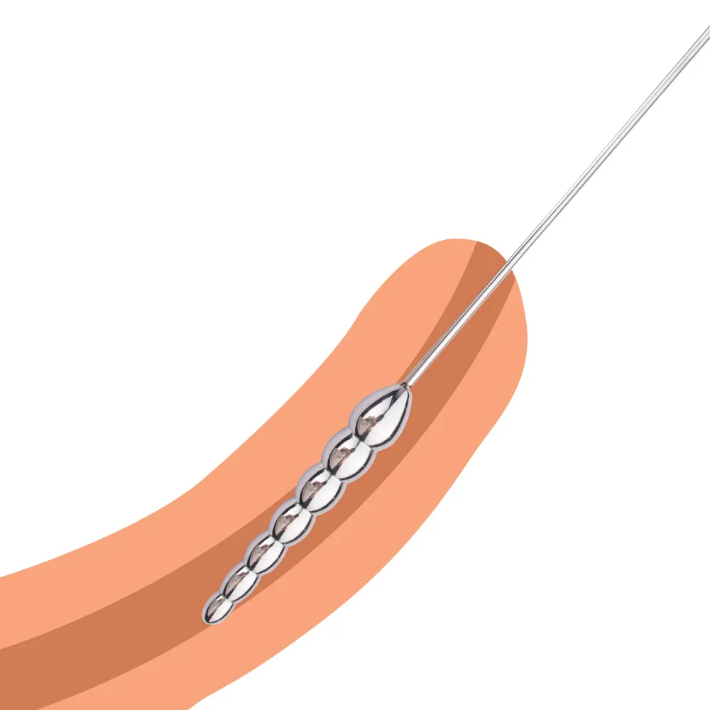 FRRK Beaded Thread Metal Urethral Sounding with Handle for Easy Safe Sexual Play Steel Catheter Dilator Penis Plug Adults