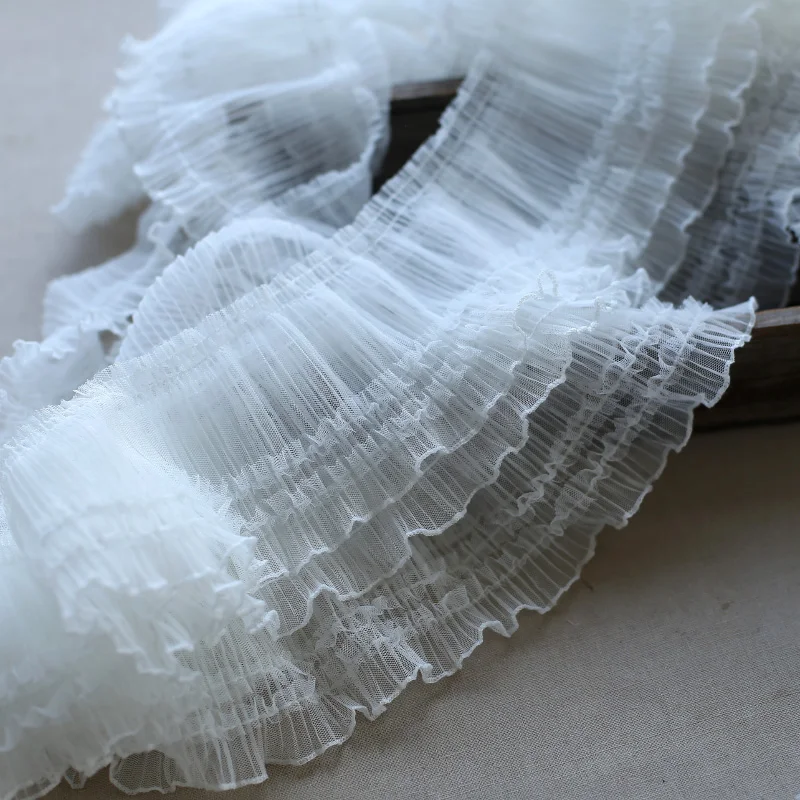 Lace Fabric Lace Accessories Lace Garment Accessories Lace Decoration 3meters/lot 10cm Press Pleated Small Ruffles Mesh Lace Trim Accessories DIY Decorative Trims