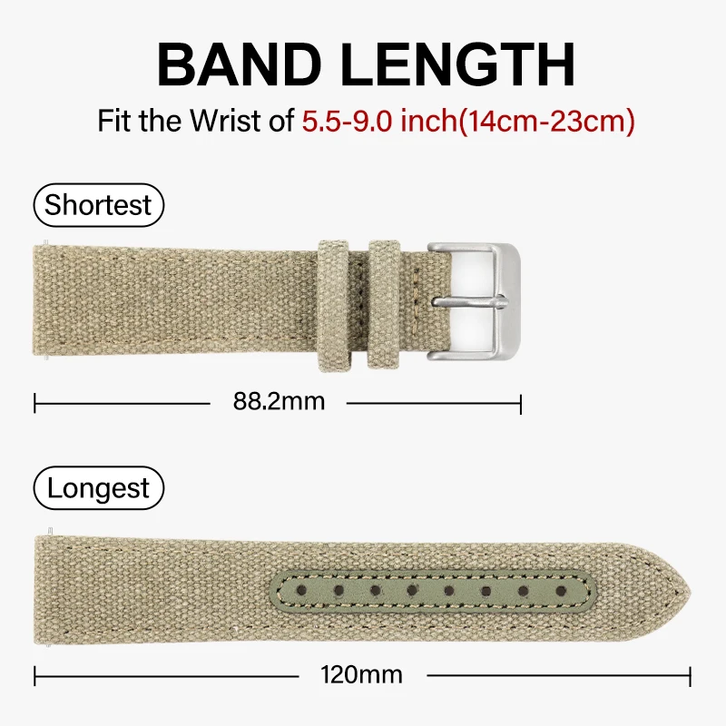 Durable Nylon Sports Watch Strap - Army Green Wristband Belt - Universal Replacement - Comfortable Fit