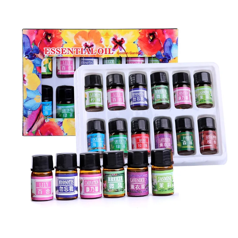 12pcs 3ml Essential Oils Set 100 Pure Rose Lavender Lemon Ocean