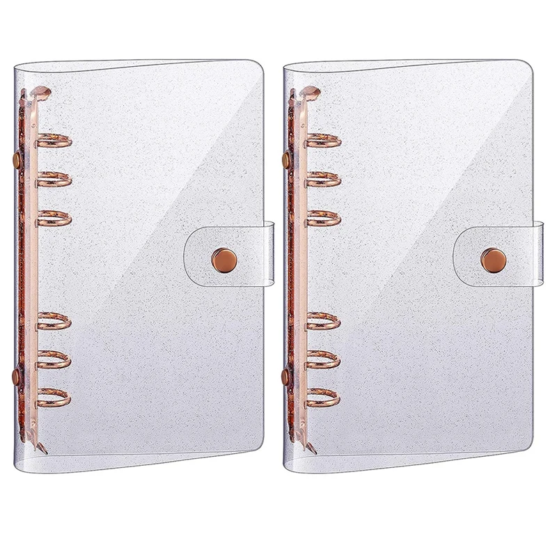 2 Pcs A6 PVC 6-Ring Binder Cover Rose Gold Soft Notebook Cover Transparent PVC Notebook Shell 6-Hole Loose Leaf