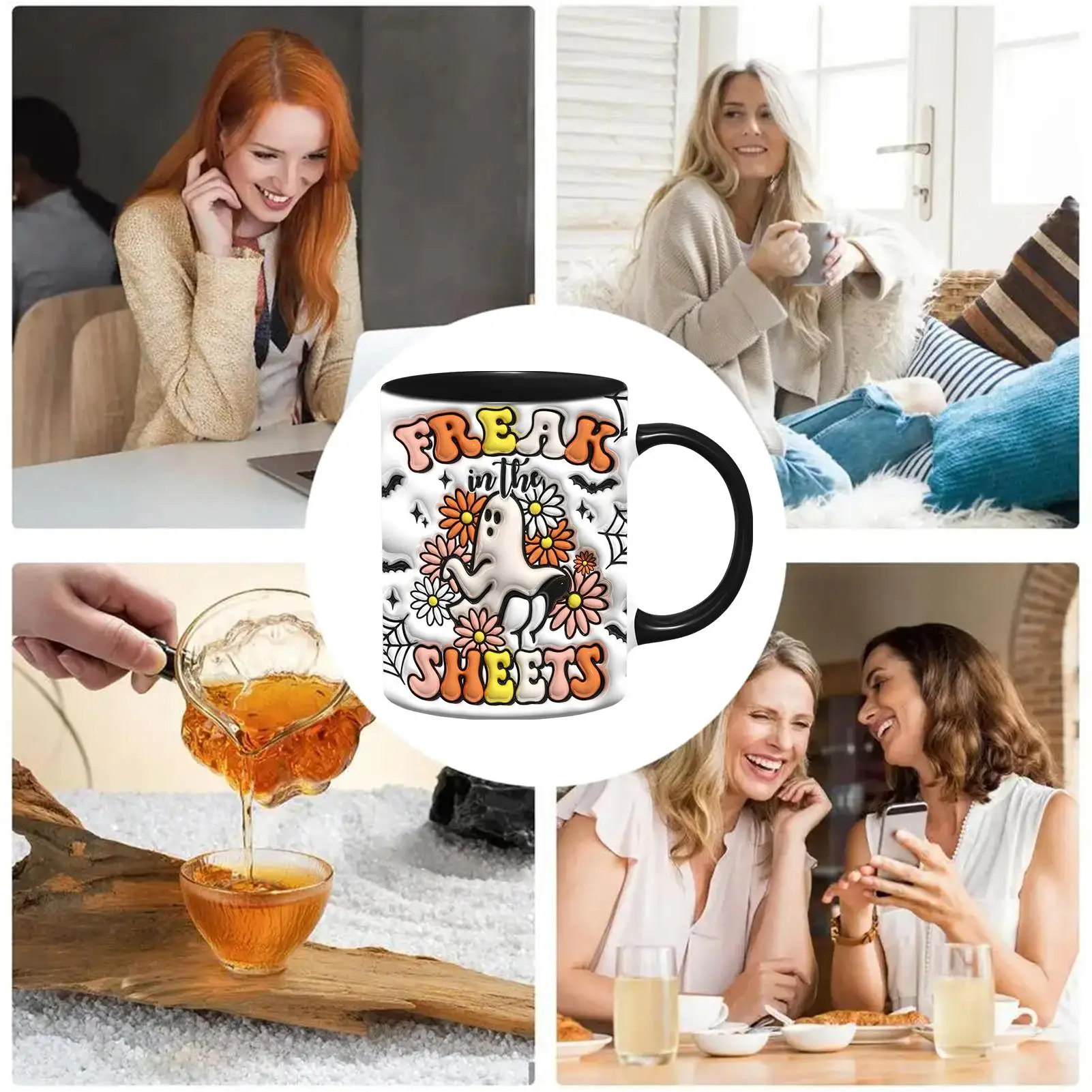 Creative Ghost Drinking Cup 3D Milk Mug with Handle Ceramic Tea Mug 350ml Spooky Espresso Cup for Coffee Tea Milk Beverages