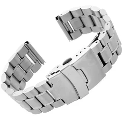 Stainless Steel Solid Watch Strap with Folding Buckle - Universal Replacement Bracelet - 22mm (Straight End Silver)