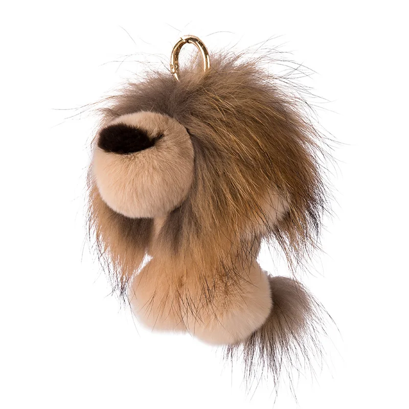 

Rabbit Fur Lion Handbag Pendant Raccoon Fur Lion Simba Cute Plush Doll Car Key Ring Hanging Ornaments Keychains Keychain Charms