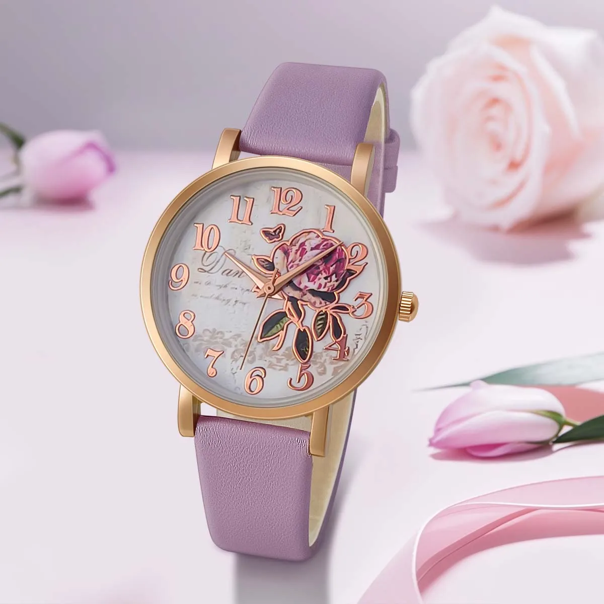 New Style Fashion Casual Luxury Women Peony Dial PU Leather Quartz Watch Elegant Popular Versatwrist Watch Hoilday Gifts Present 6