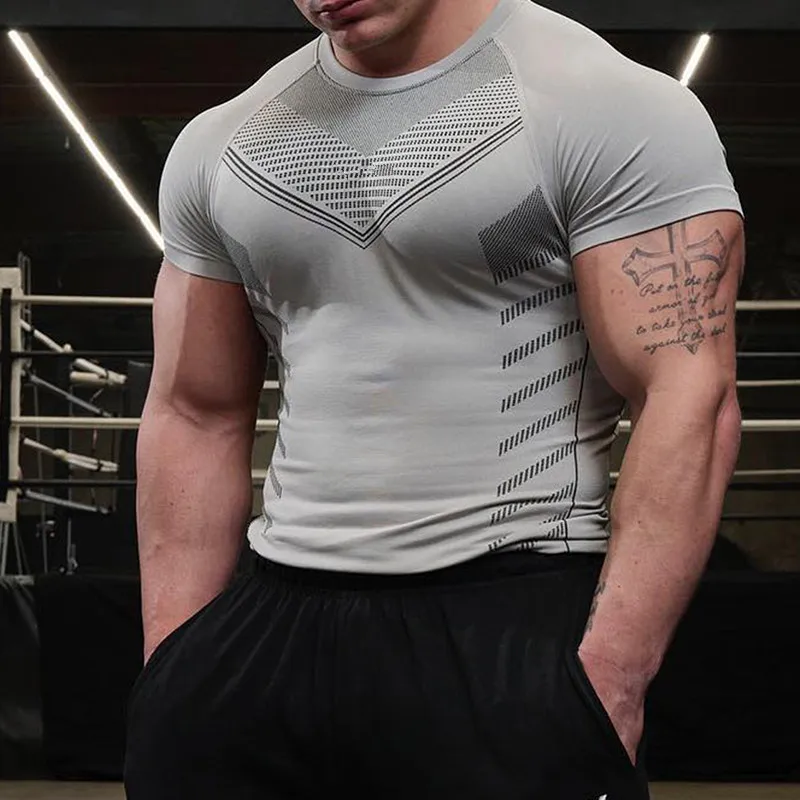 

Mens Muscle T Shirt Bodybuilding Fitness Men Tops close-fitting T-shirt Plus Big Size Tshirt Compress Mesh Loose Short Sleeve