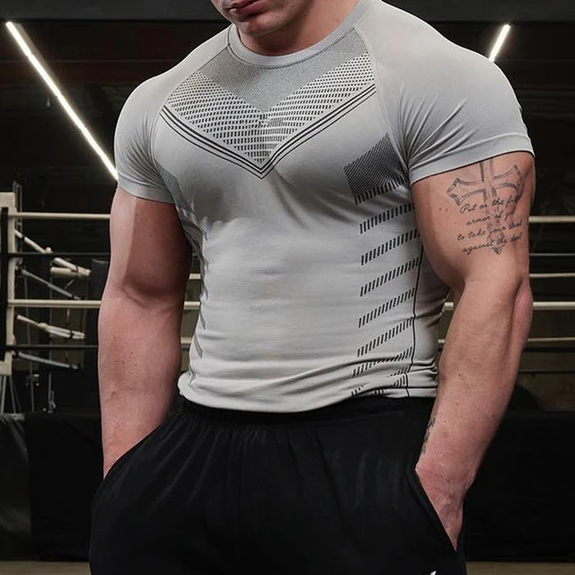 T-Shirt Mens Short Sleeves T Shirt Men Gyms Bodybuilding Skin