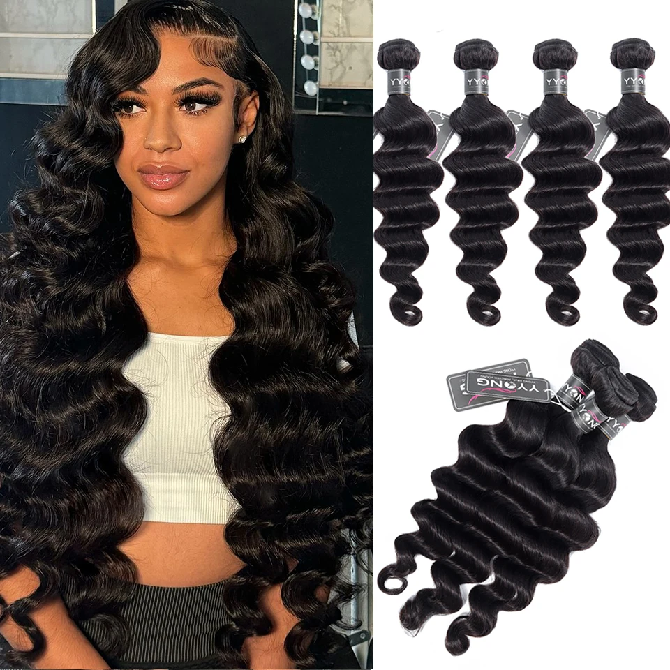 YYong Hair Store 4 Bundles Malaysian Loose Deep Hair 4 Bundles Remy Human 100% Human Weave 8-30Inch Extensions