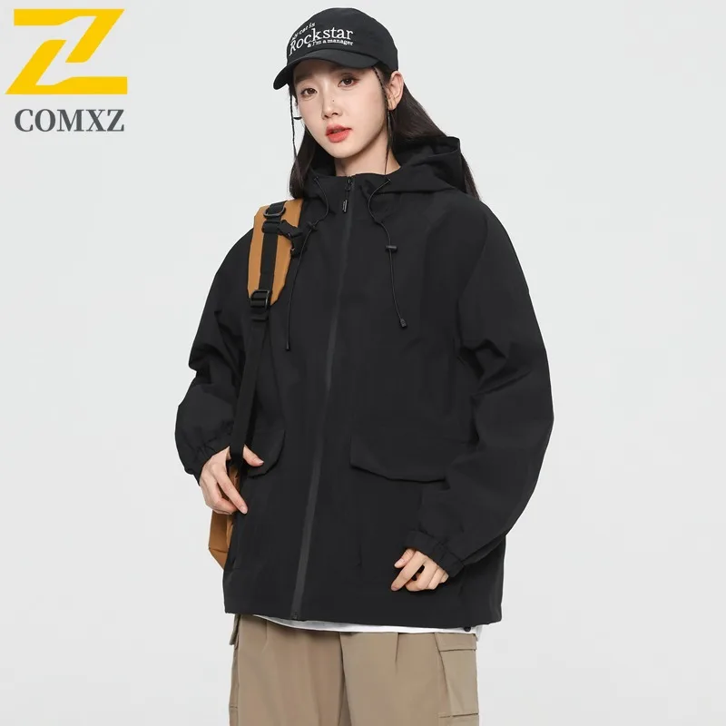 COMXZ Urban Hiking 2025 Mens Jacket High Quality Hooded Mountaineering Lightweight Zipper Coats Casual Travel Autumn Outerwear