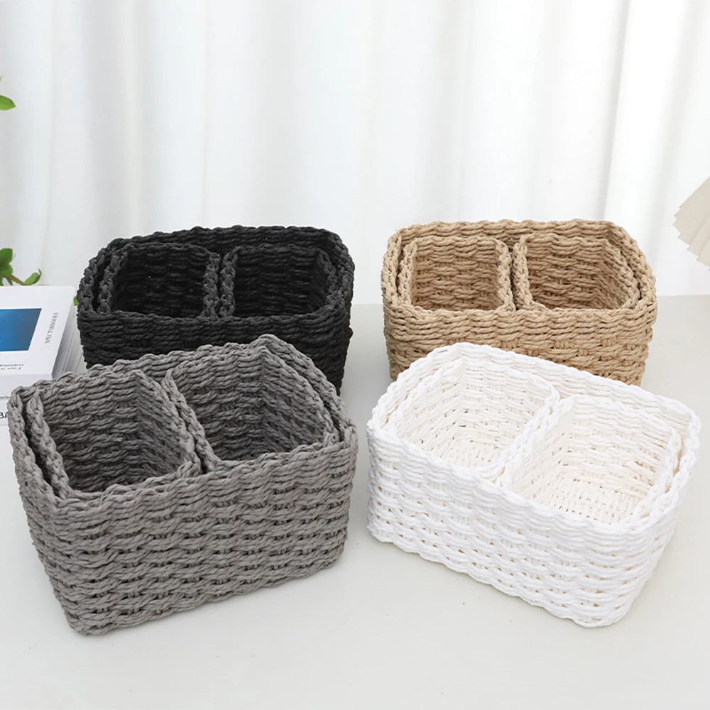 Handmade Straw Woven Soft Storage Round Paper Rope Storage Basket for Organizing 3pcs Office Box