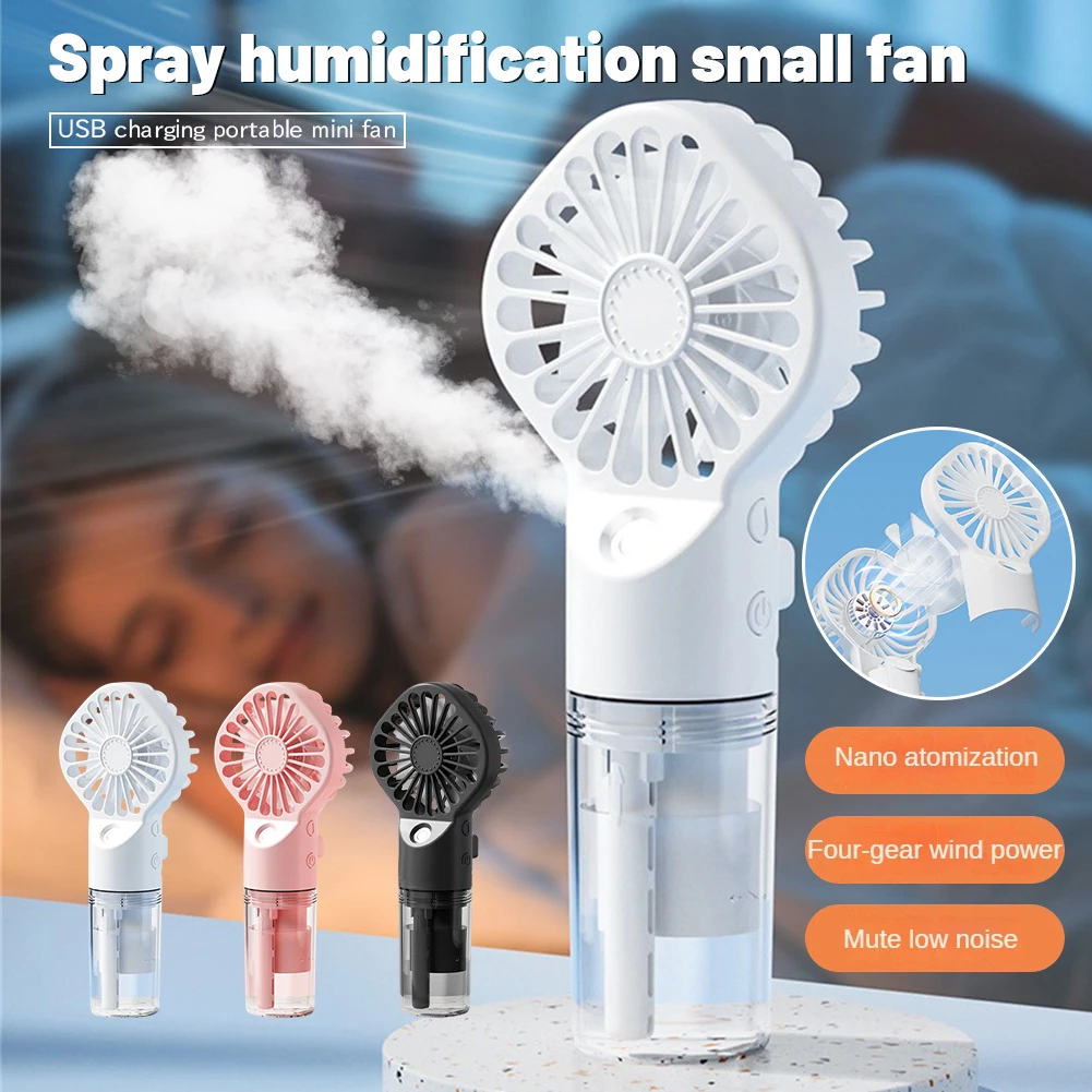 Handheld Mini Fan Foldable Portable Air Conditioner Neck Humidifier Fan Hanging Fans 4 Speed USB Rechargeable Fan Cooling Spray