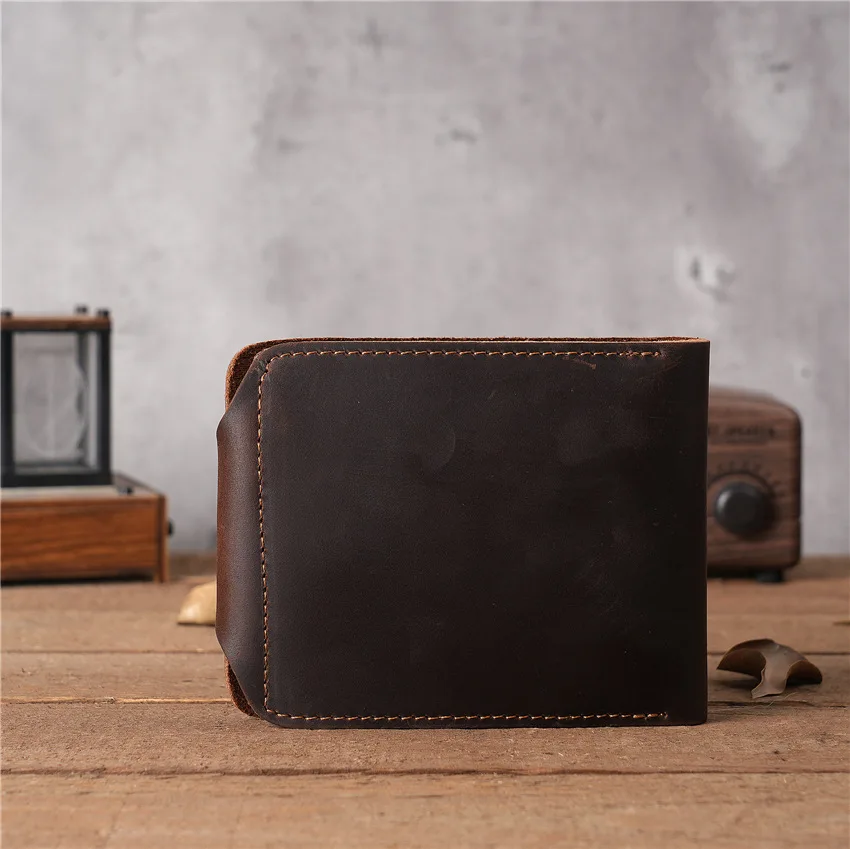 Genuine Leather Men's Wallet Short Style Head Layer Cowhide Multi-card Slot Clip Coin Purse Button