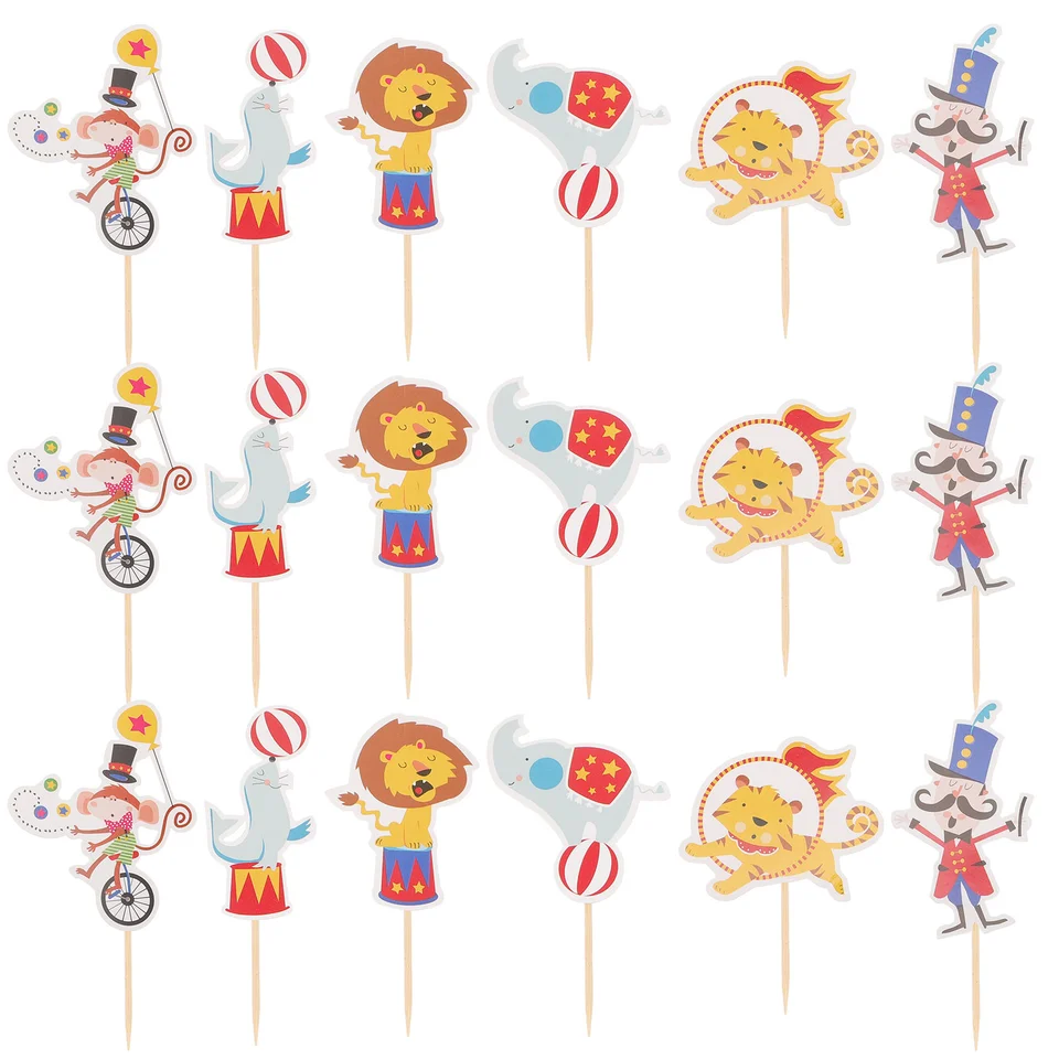 HGSHUO Circus taartdecoratie verjaardag taartdecoratie dieren cake topper Happy Birthday cupcake topper kinderverjaardag taart decoratie carnaval