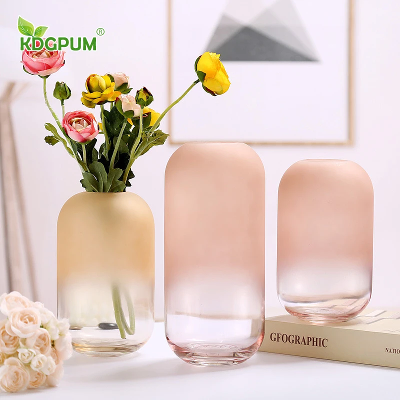 

Gradient Frosted Glass Vase Ins Living Room Decorative Ornaments Color Simple Small Fresh Creative Hydroponic Flower Arrangement