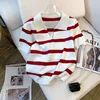 New Striped Pattern Collared Sweater Versatile Short Sleeve Knitted Top For Spring & Summer Women's Clothing Crop Top 1