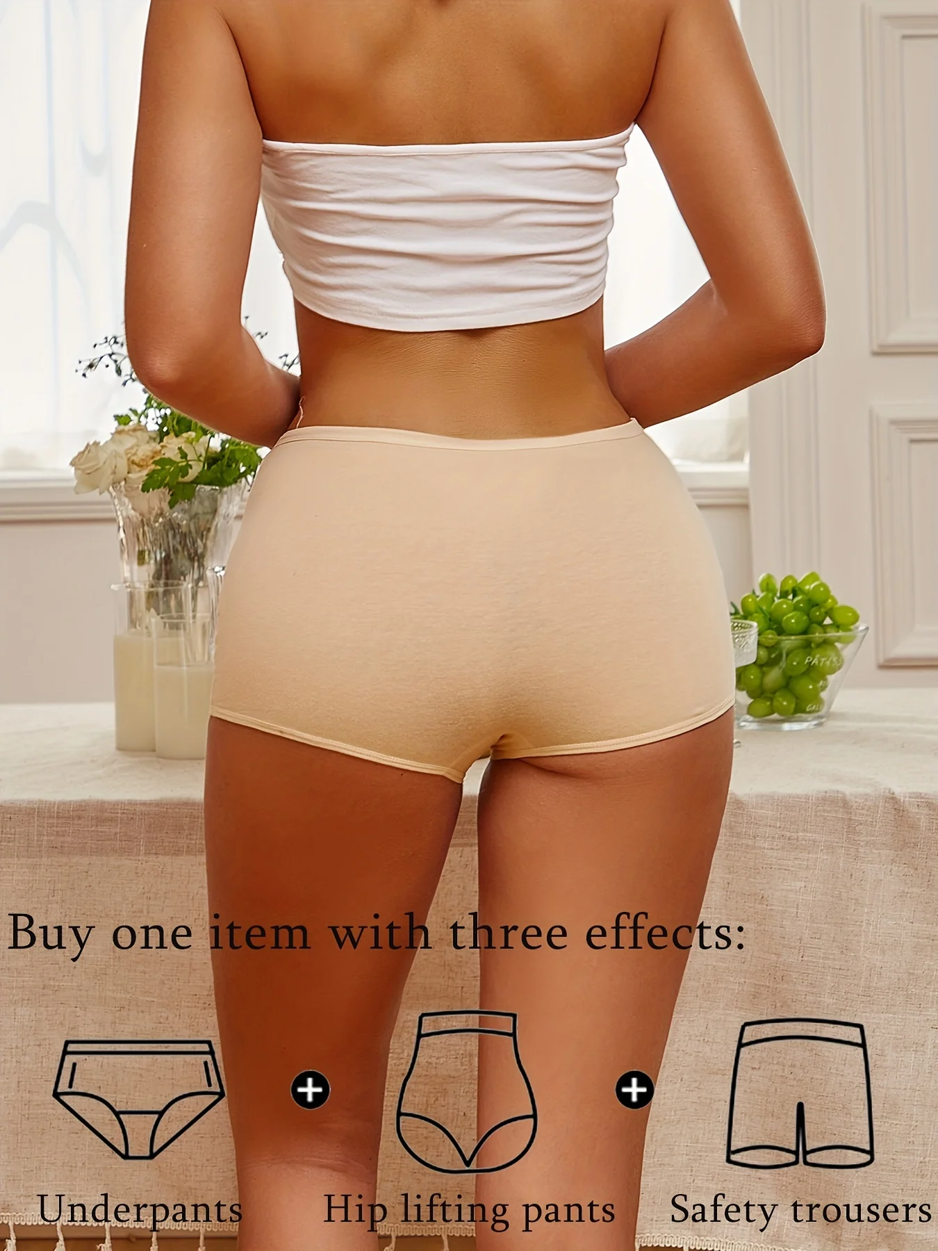 3PCS/Set Women Seamless Cotton Panties Mide Rise Boyshorts Breathable Underwear For Female Women's Solid Color Safty Pants Skirt seamless panties cotton panties safety pants women shorts underwear