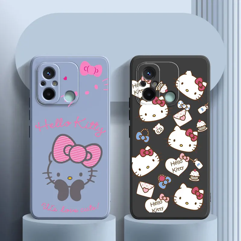 Custodia Per Telefono In Silicone Liquido Kawaii Kitty Cat Per Xiaomi Poco X3 X4 Nfc M3 M4 F5 X5 Pro F3 F4 Gt 5G M5 4G M5S C40 C50 C55