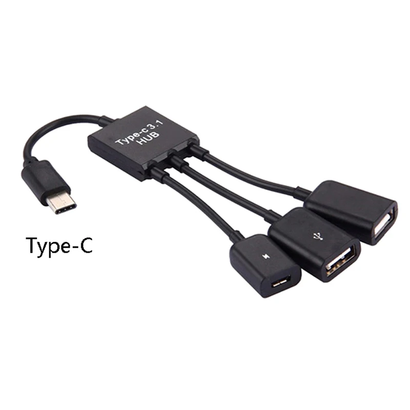 3 in 1 Micro Usb Type C Hub Male To Female Double Usb 2.0 Host Otg Adapter Cable for Smartphone Computer Tablet 3 Port image 7