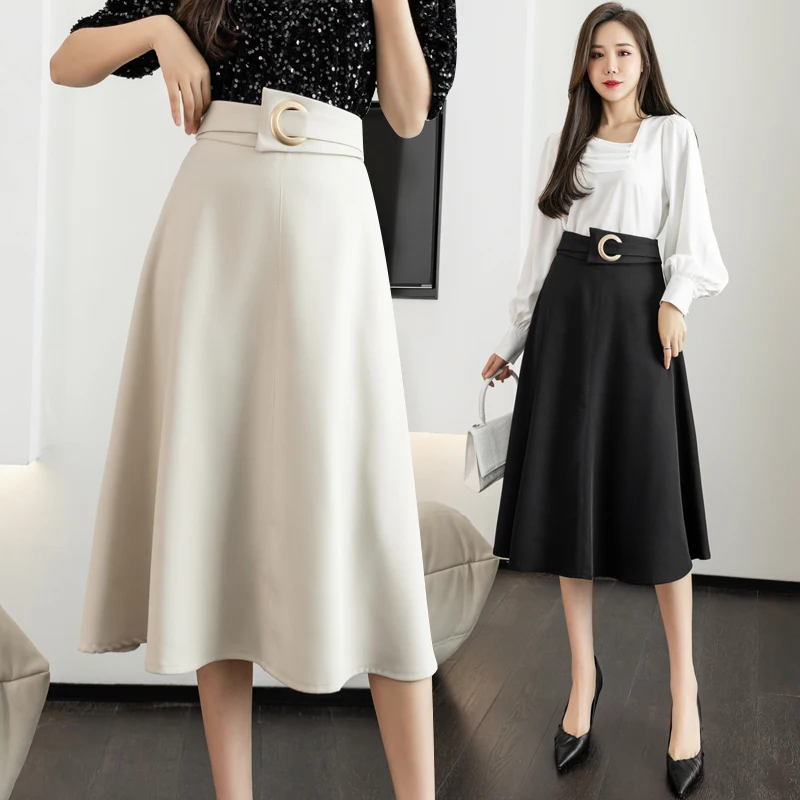 Summer High Waist Women's Skirts Elegant Solid Fashion Korean New Midi Female Clothing Japan Style A-LINE maxi skirts for women Skirts