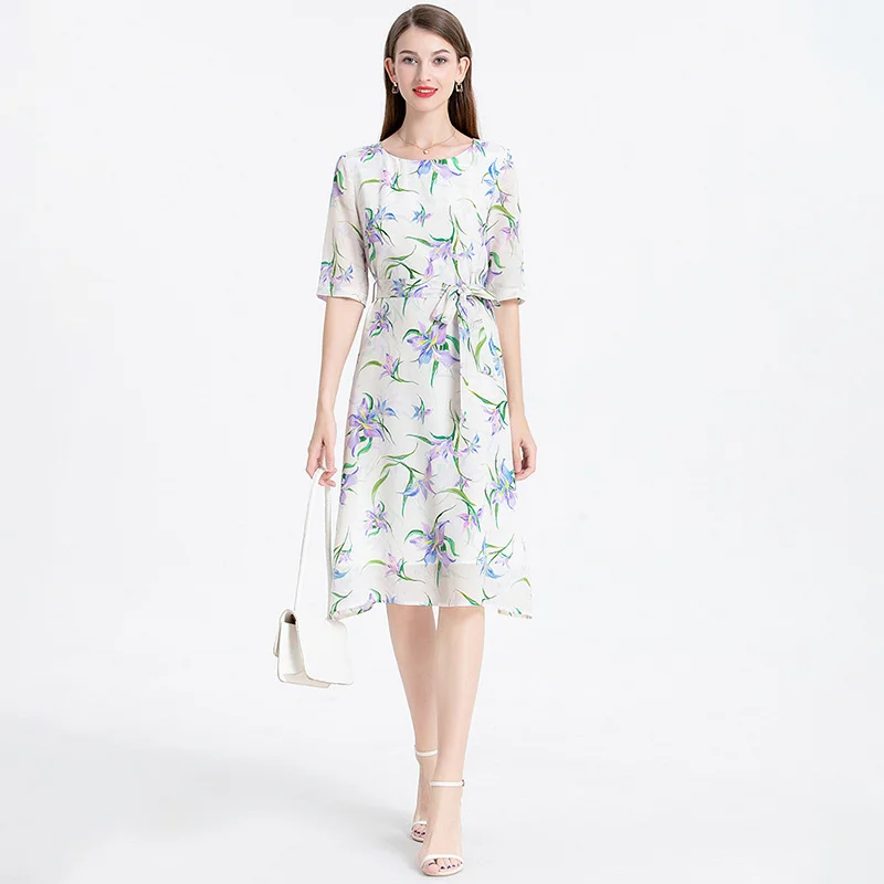 

Mulberry Silk Dress Women's Summer 2023 New High end Exquisite Fashion Design Sense Medium Sleeve Temperament Silk Dress 23E026
