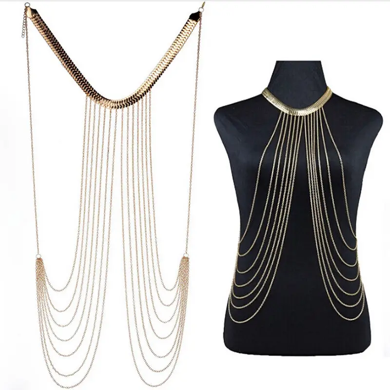Sexy Chain Necklace Women Necklaces&Pendants Tassel Alloy Punk Long Necklace