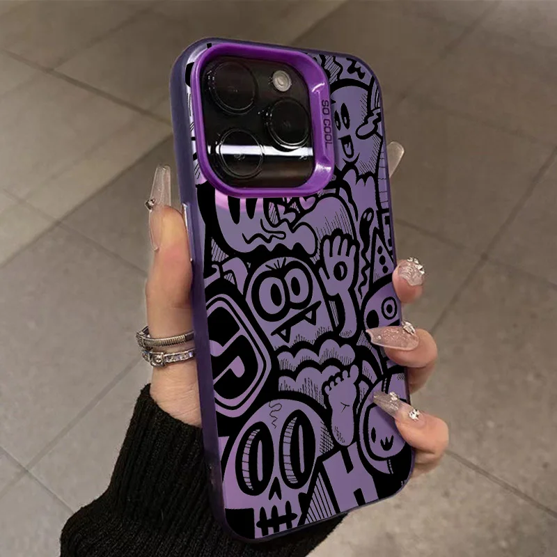 Sleek Black Graffiti Anti-Fall Matte Phone Case