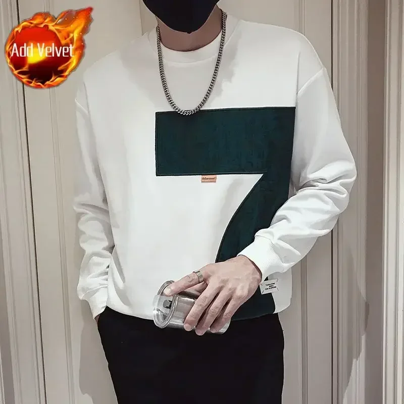 thumbnail image 1 of Ropa para hombre, sudadera sin capucha, sudadera con estampado para hombre, camiseta blanca, sudadera gráfica sencilla de algodón, sudadera de lujo, ropa de calle emo, 1 of 5