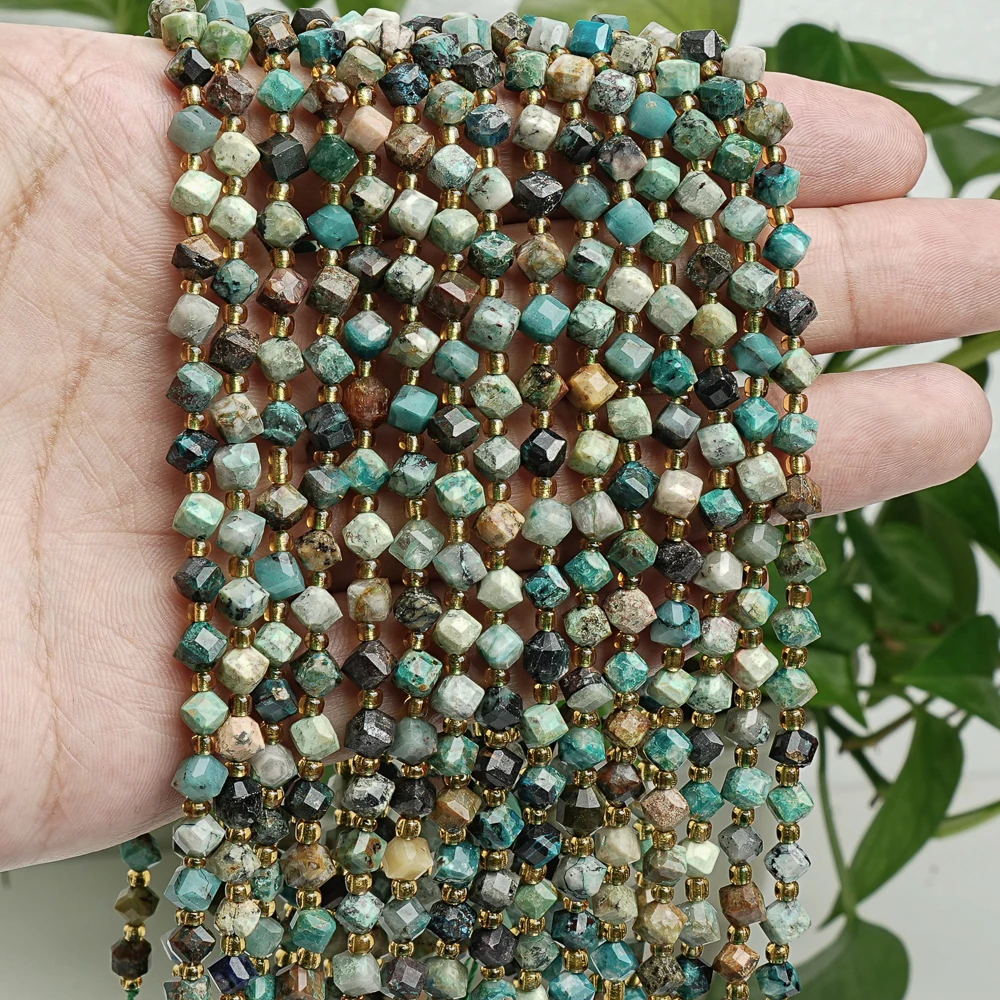 Natural Chrysocolla Faceted Gemstone Loose Beads Spacer Stone Beads Greenish-Black 6MM For Jewelry Making Bracelet Accessories