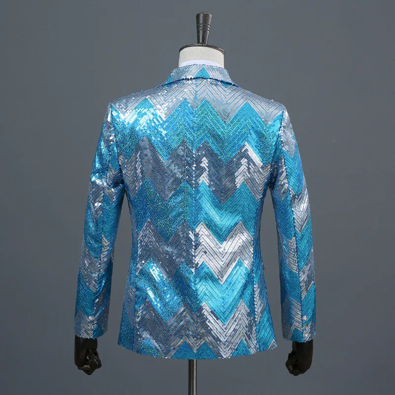 Description Picture 6 of itemFashion Men Luxury Sequin Suit Jacket Green / Blue 2024 New Singer Stage Performance Dress Blazers Coats