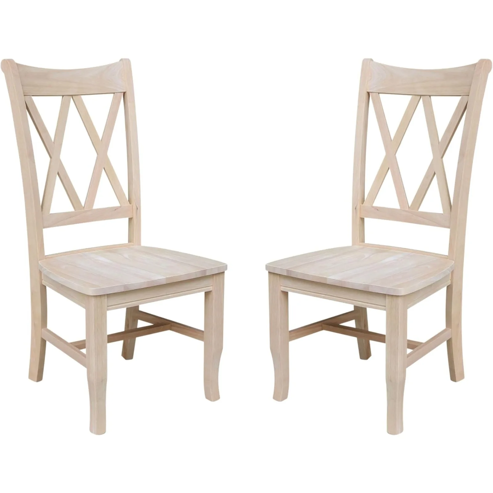 US Set of Two Double X-Back Dining Chair, 19.9"W x 22"D x 41.3"H, Wood Unfinished