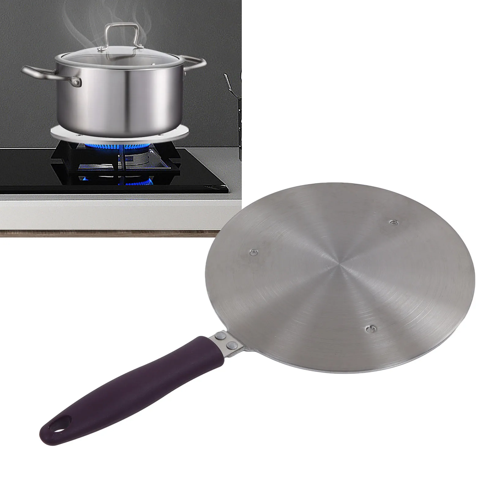 20# 19.5cm Induction Adapter Plate Stainless Steel Heat Diffuser Purple Handle Kitchen Accessories for Iron Pot Ceramic Pot Heat Diffuser Plate