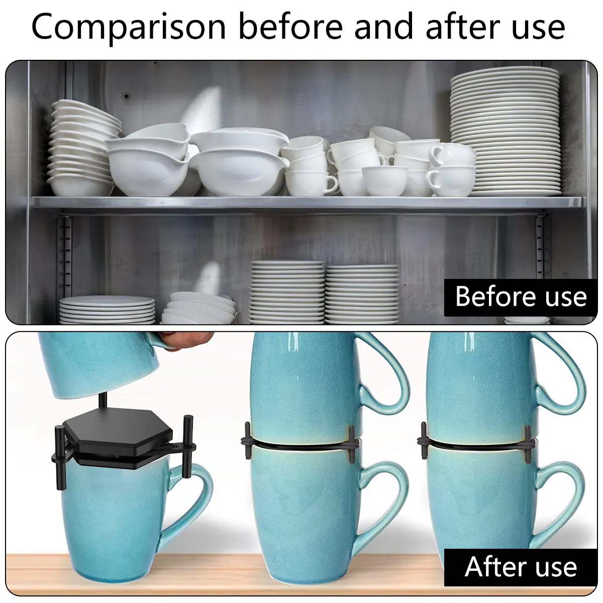 Support De Rangement Pour Tasses Et Mugs - Organiseur à Compartiments MDF - 43x12,5x50 Cm - Pour Cuisine Ou Bureau