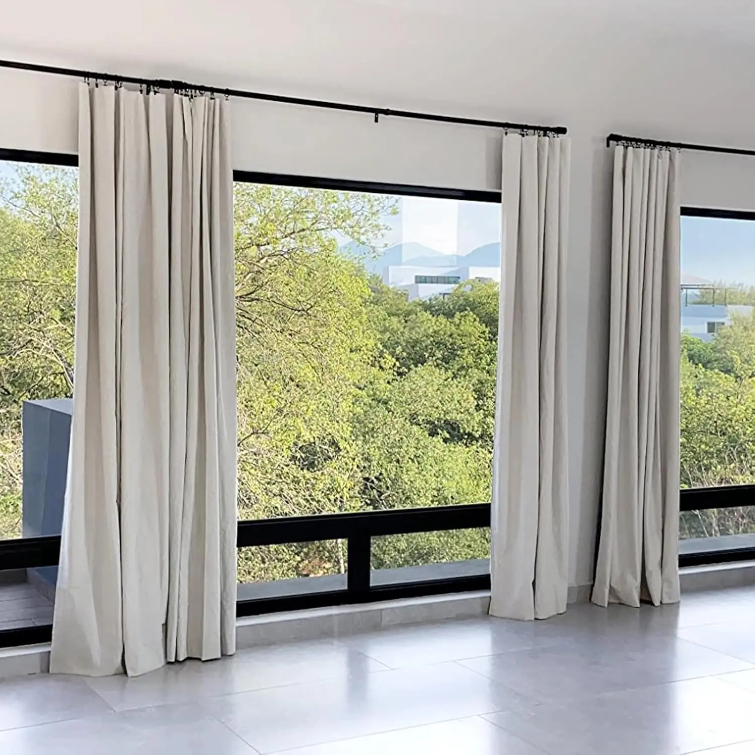 100% Blackout Curtains for Bedroom, Black Out Curtains 96 Inch Long, Clip Rings Linen Blackout Drapes, Thermal Insulated Room 3