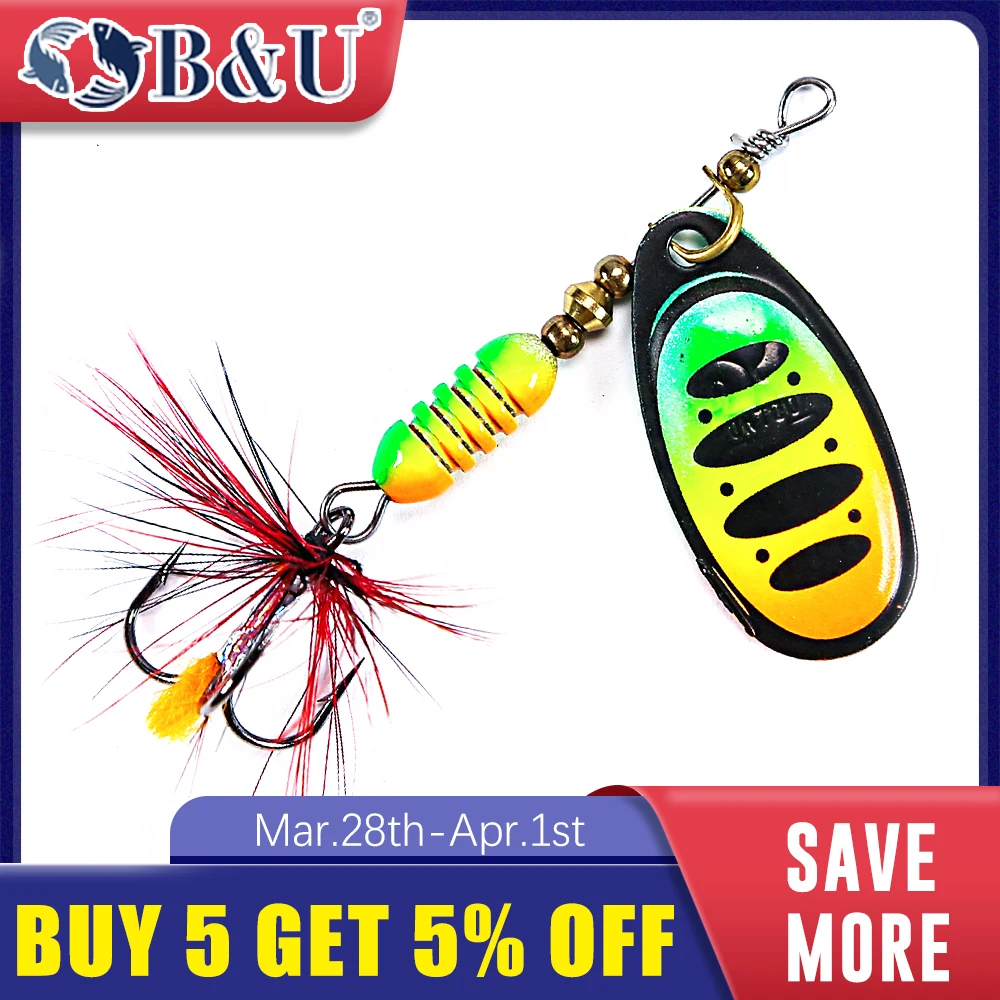 B&ampU Spinner Lure Spoon Bait 1# 2# 2.5# 3# 3.5# 4# 5# Lures pike Metal With Treble Hooks Arttificial Bass Fishing |